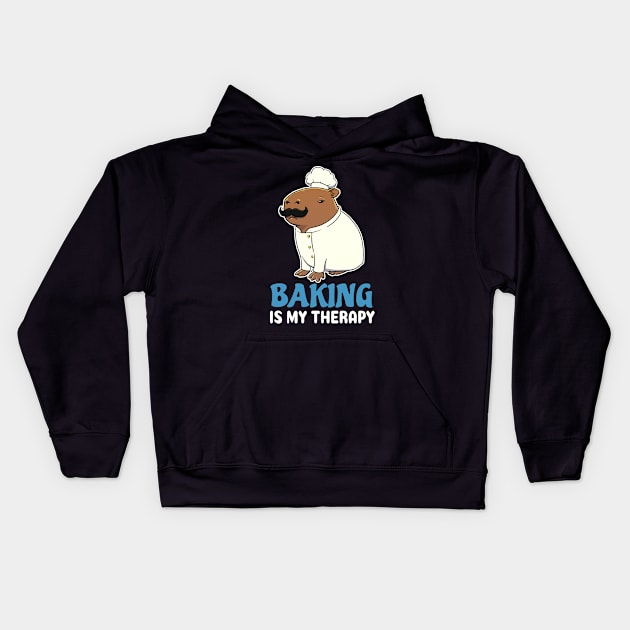 Baking is my therapy cartoon Capybara Chef Kids Hoodie by capydays